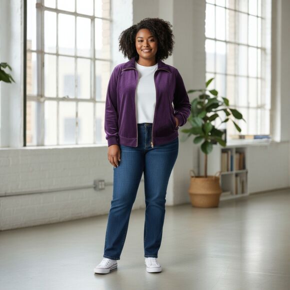 LAUREN RALPH LAUREN LRL Women Tracksuit Jacket Size 1X Velvet Velour Zip Purple - Picture 4 of 16